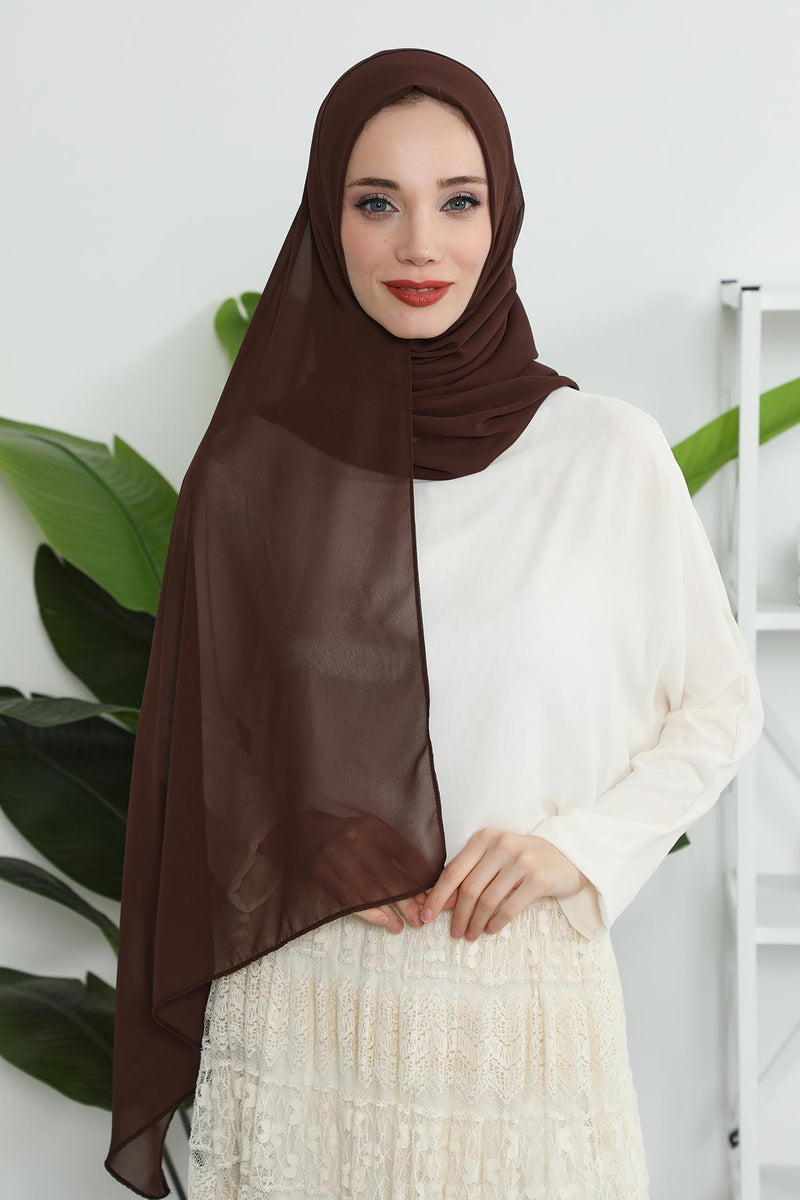 Women Instant Chiffon Shawl Modesty Turban Hijab Head Wrap Ready to Wear Women Headscarf made from Chiffon Fabric with Color Options,PS-11 Brown