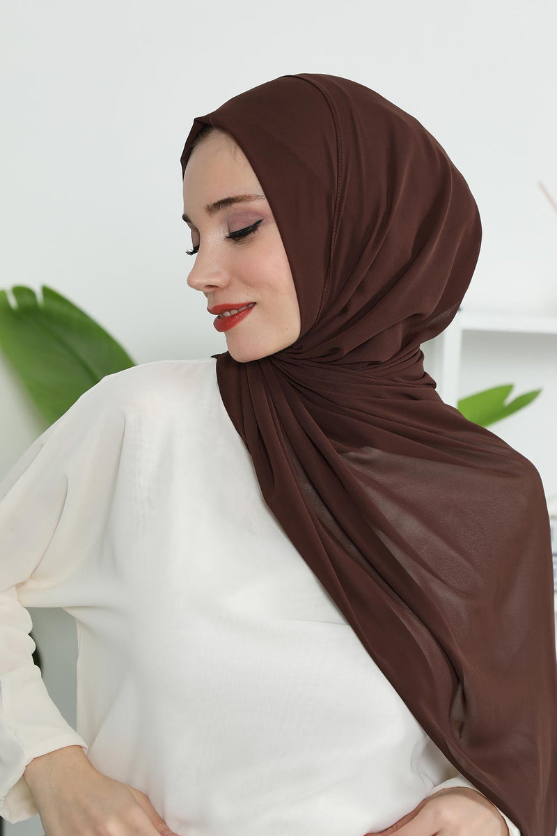 Women Instant Chiffon Shawl Modesty Turban Hijab Head Wrap Ready to Wear Women Headscarf made from Chiffon Fabric with Color Options,PS-11 Brown