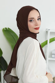 Women Instant Chiffon Shawl Modesty Turban Hijab Head Wrap Ready to Wear Women Headscarf made from Chiffon Fabric with Color Options,PS-11 Brown
