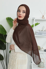 Women Instant Chiffon Shawl Modesty Turban Hijab Head Wrap Ready to Wear Women Headscarf made from Chiffon Fabric with Color Options,PS-11 Brown