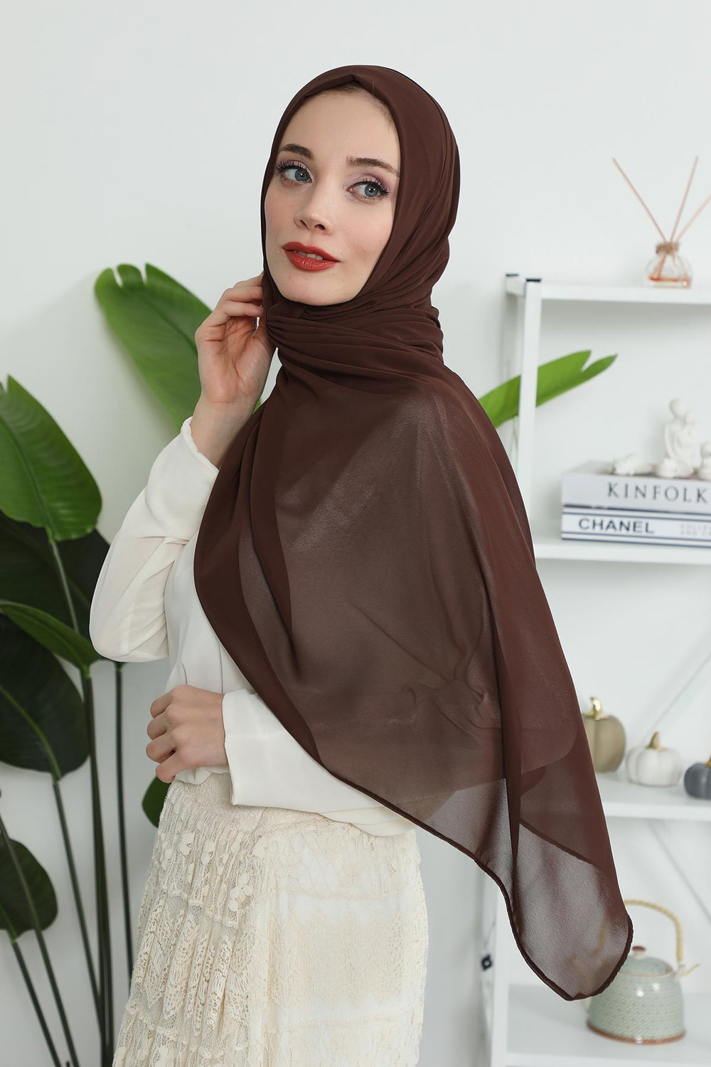 Women Instant Chiffon Shawl Modesty Turban Hijab Head Wrap Ready to Wear Women Headscarf made from Chiffon Fabric with Color Options,PS-11 Brown