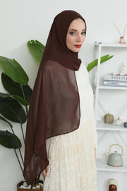 Women Instant Chiffon Shawl Modesty Turban Hijab Head Wrap Ready to Wear Women Headscarf made from Chiffon Fabric with Color Options,PS-11 Brown