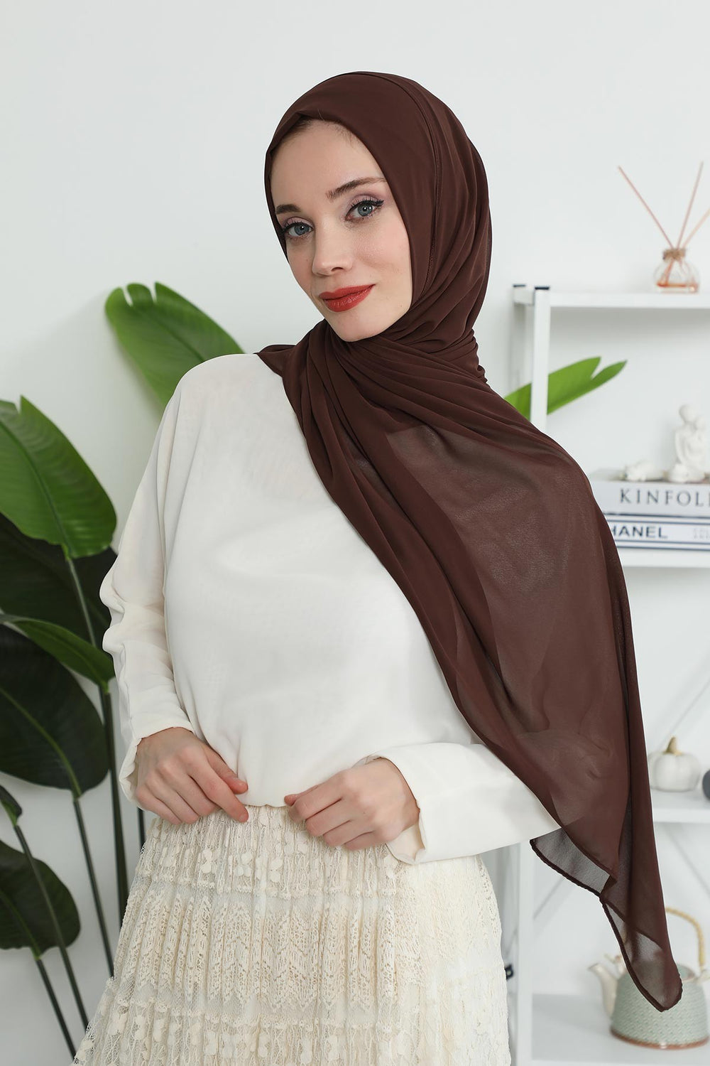 Women Instant Chiffon Shawl Modesty Turban Hijab Head Wrap Ready to Wear Women Headscarf made from Chiffon Fabric with Color Options,PS-11 Brown