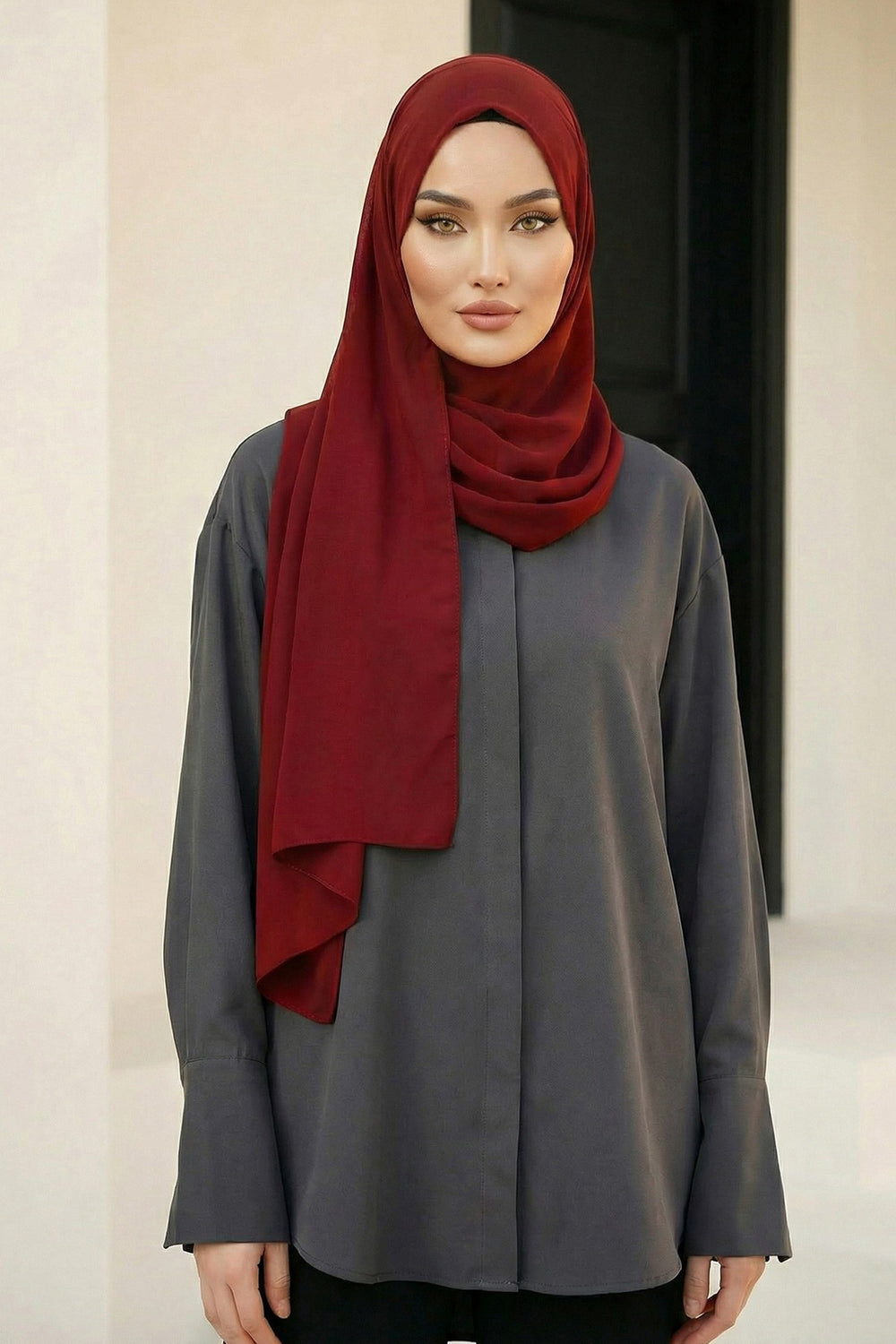 Women Instant Chiffon Shawl Modesty Turban Hijab Head Wrap Ready to Wear Women Headscarf made from Chiffon Fabric with Color Options,PS-11 Maroon