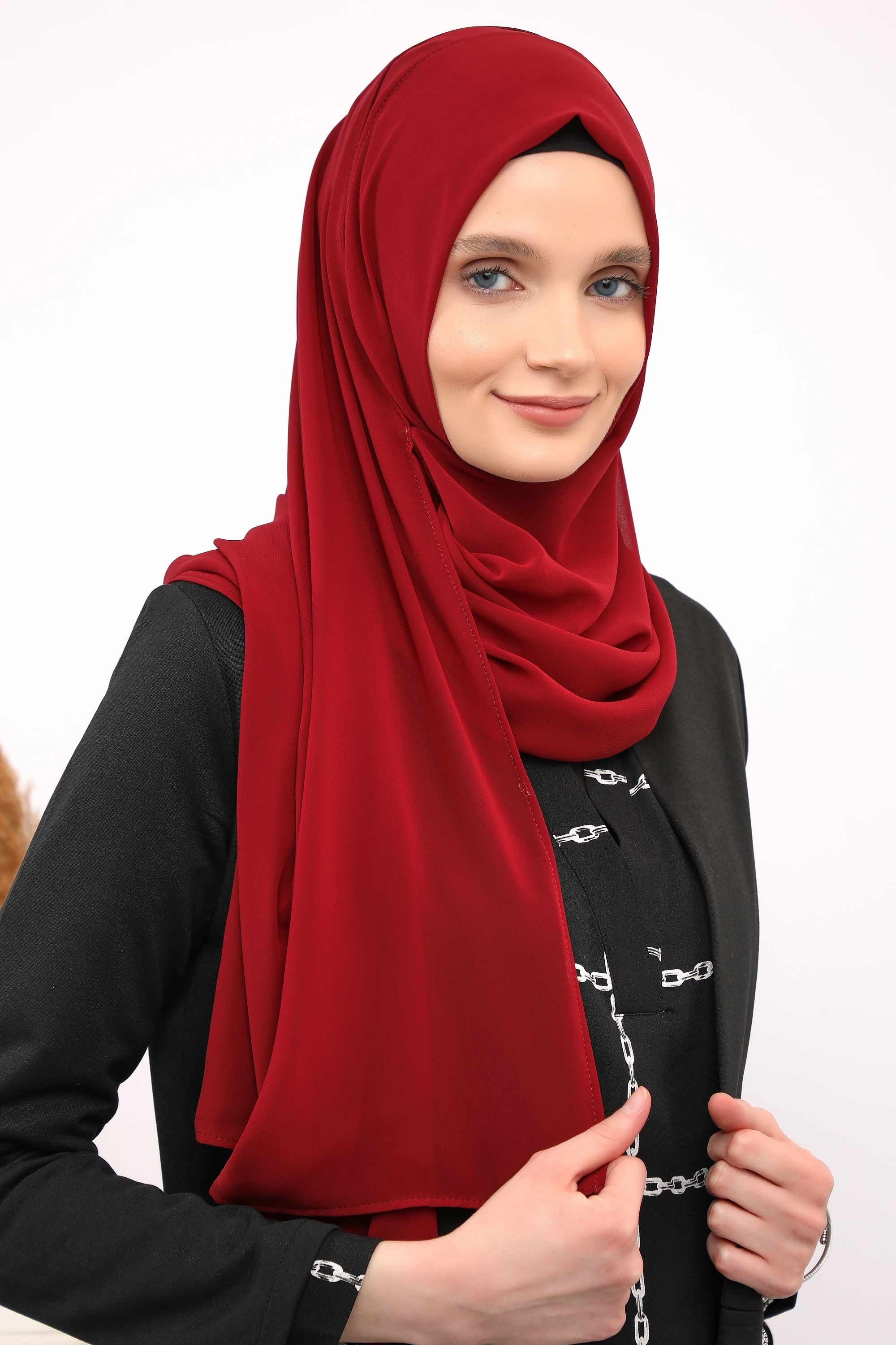 Women Instant Chiffon Shawl Modesty Turban Hijab Head Wrap Ready to Wear Women Headscarf made from Chiffon Fabric with Color Options,PS-11 Maroon