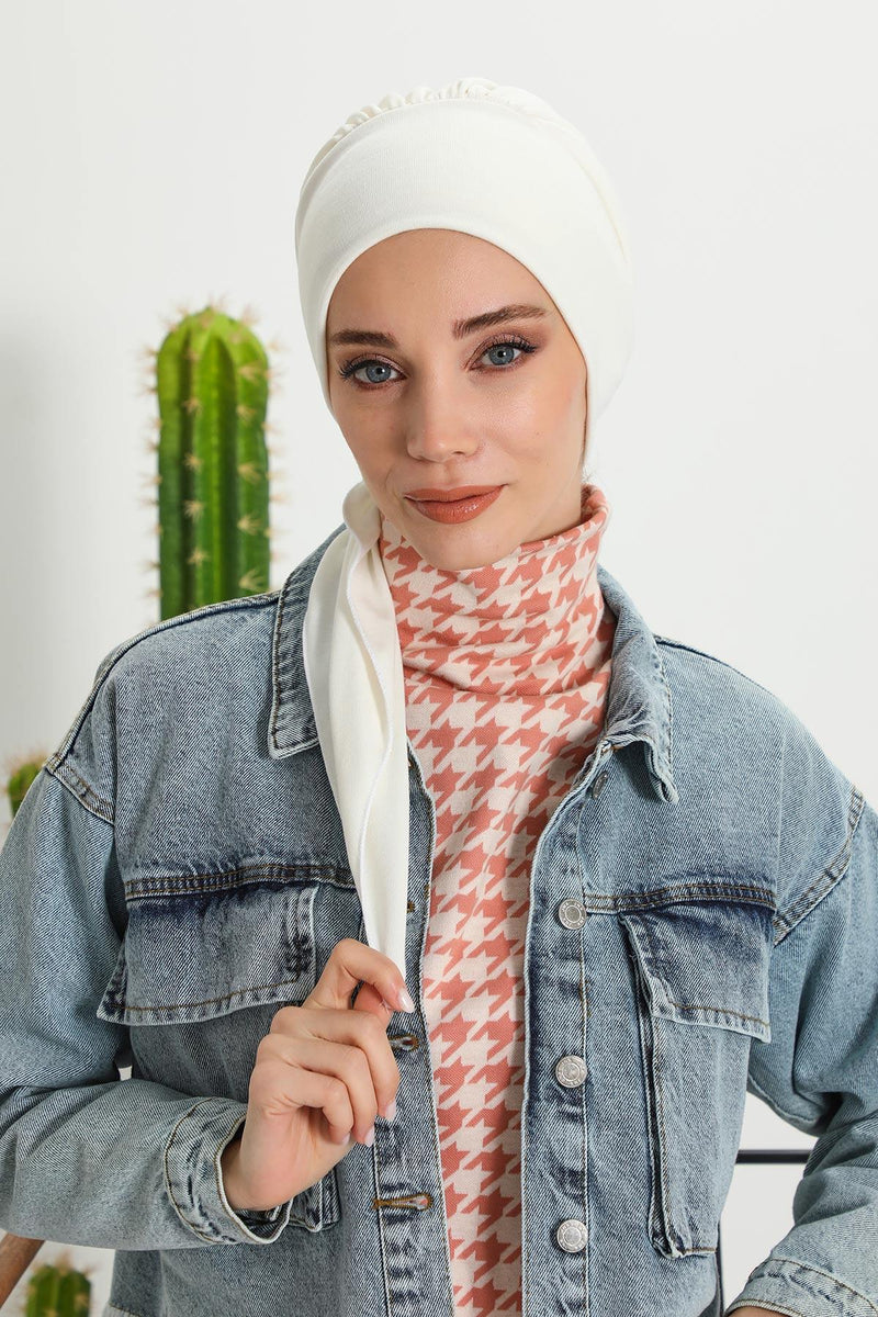 Women's Adjustable Ribbed Turban Bonnet with Long Tail, Instant Winter Turban Bonnet with Tie-Back Tail, Fashionable Women Hijab,B-49RB
