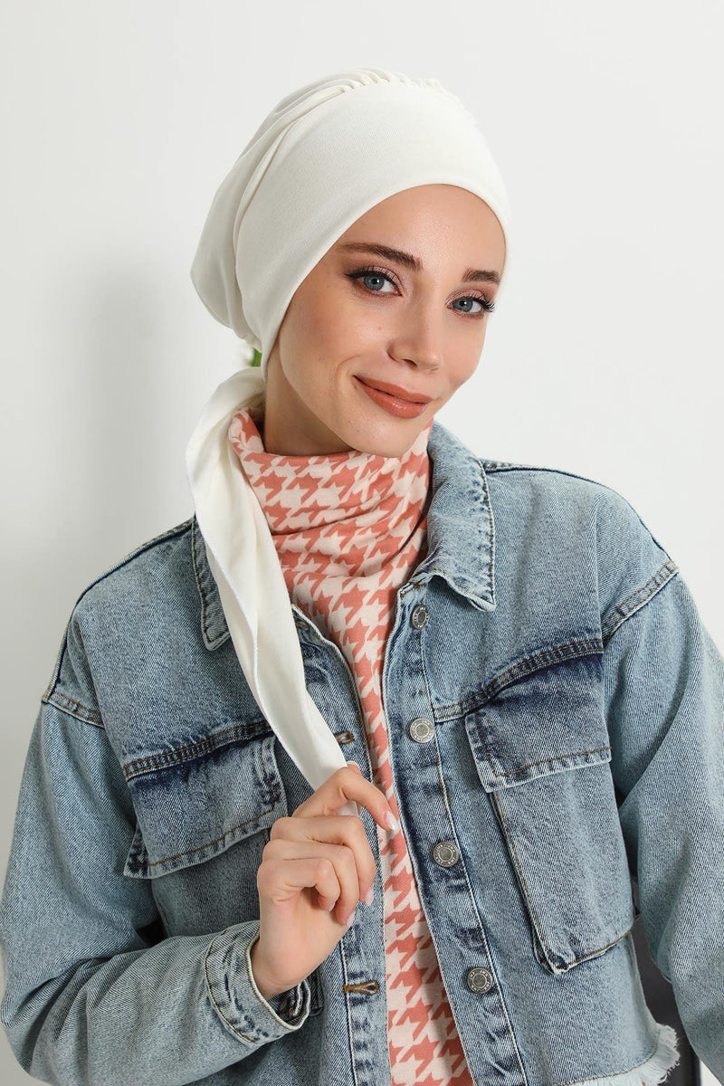 Women's Adjustable Ribbed Turban Bonnet with Long Tail, Instant Winter Turban Bonnet with Tie-Back Tail, Fashionable Women Hijab,B-49RB