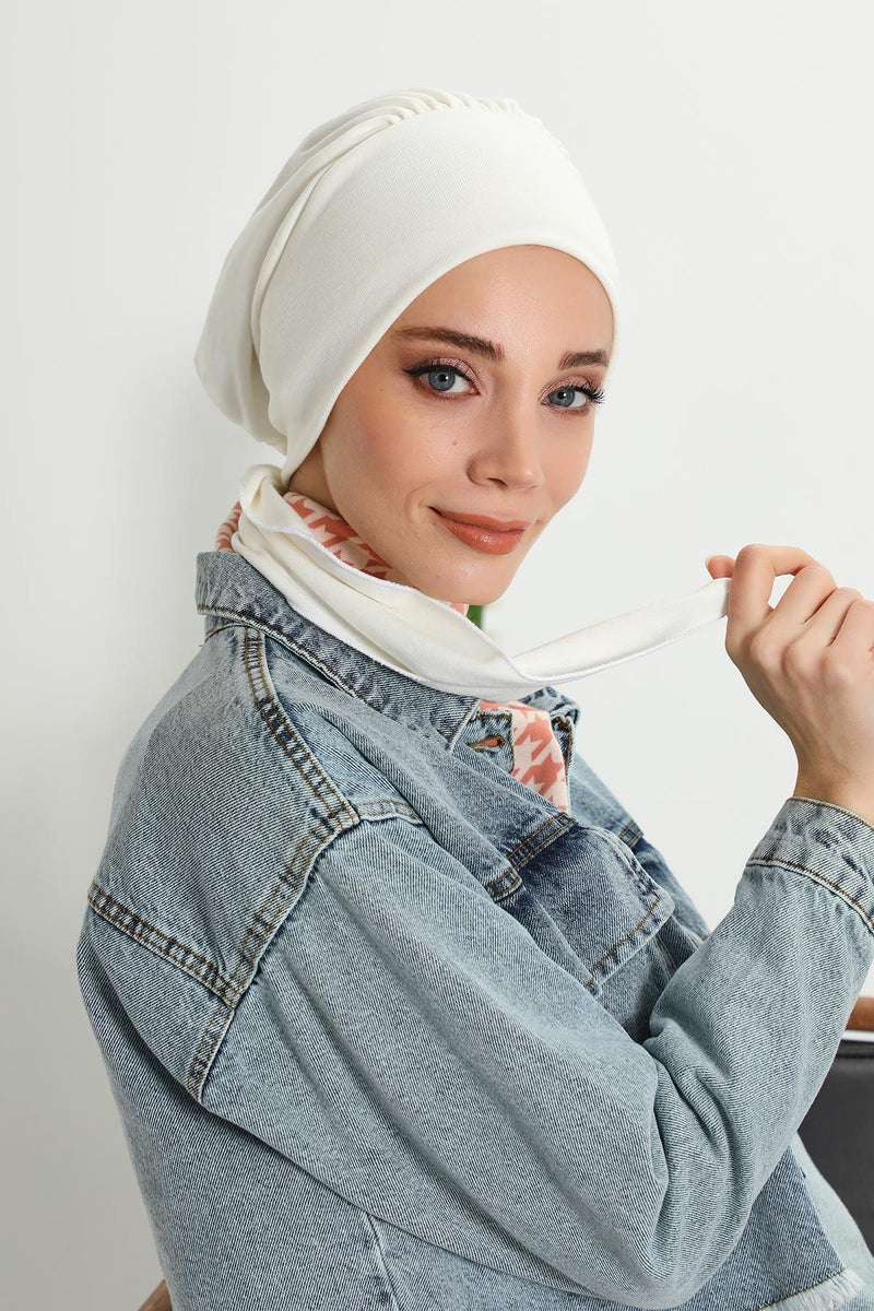 Women's Adjustable Ribbed Turban Bonnet with Long Tail, Instant Winter Turban Bonnet with Tie-Back Tail, Fashionable Women Hijab,B-49RB