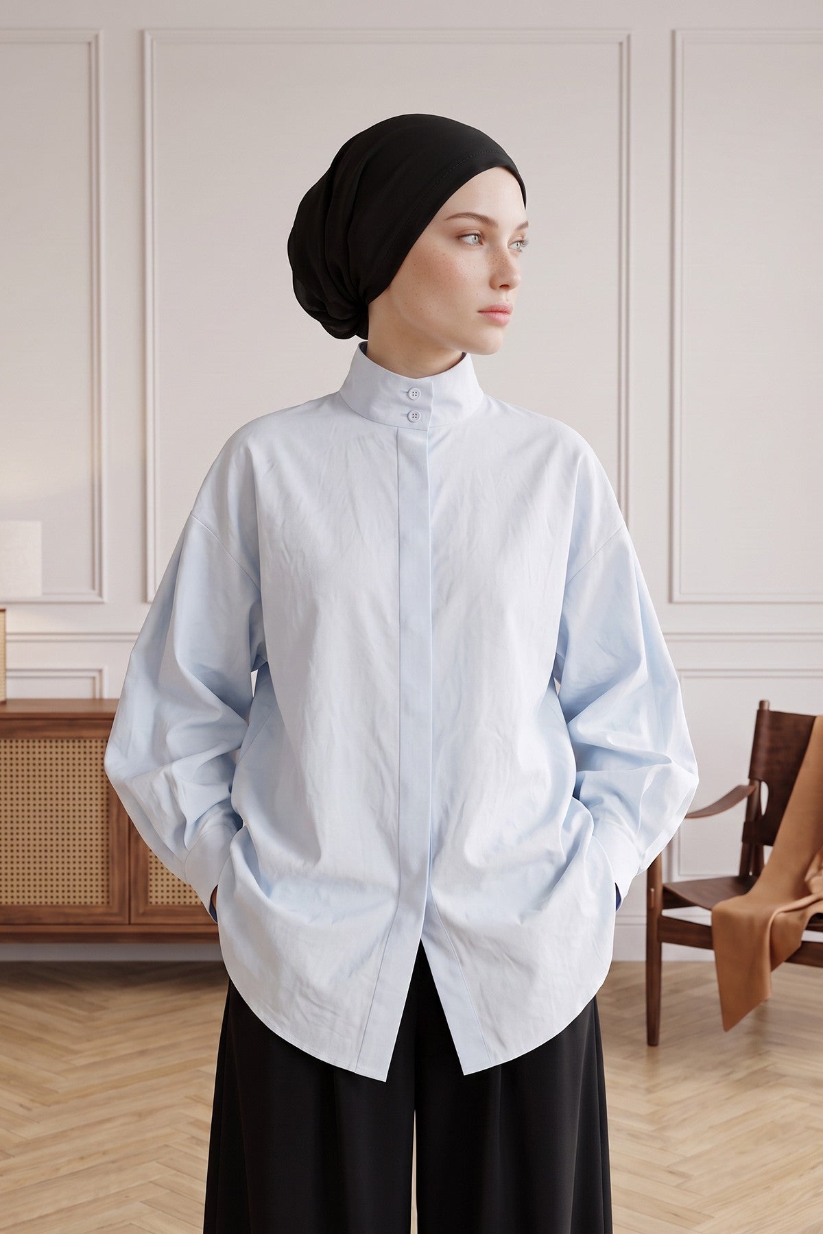 Women’s Chiffon Bonnet with Elegant Ruched Back Detail,B-102S Black