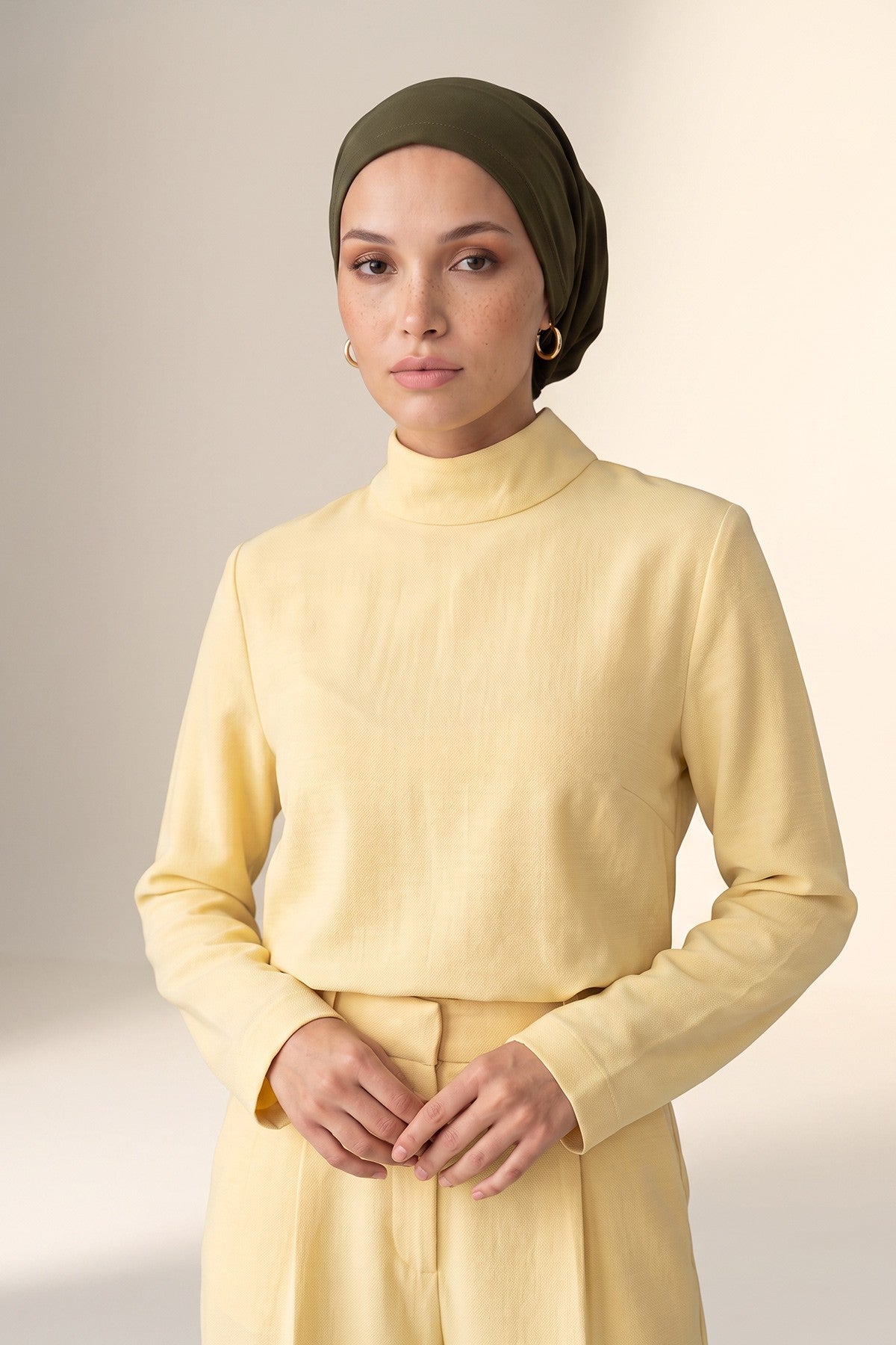 Women’s Chiffon Bonnet with Elegant Ruched Back Detail,B-102S Army Green