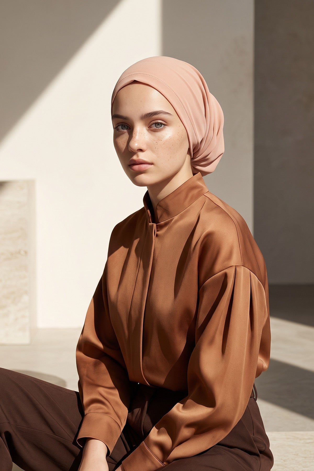 Women’s Chiffon Bonnet with Elegant Ruched Back Detail,B-102S Sand Brown