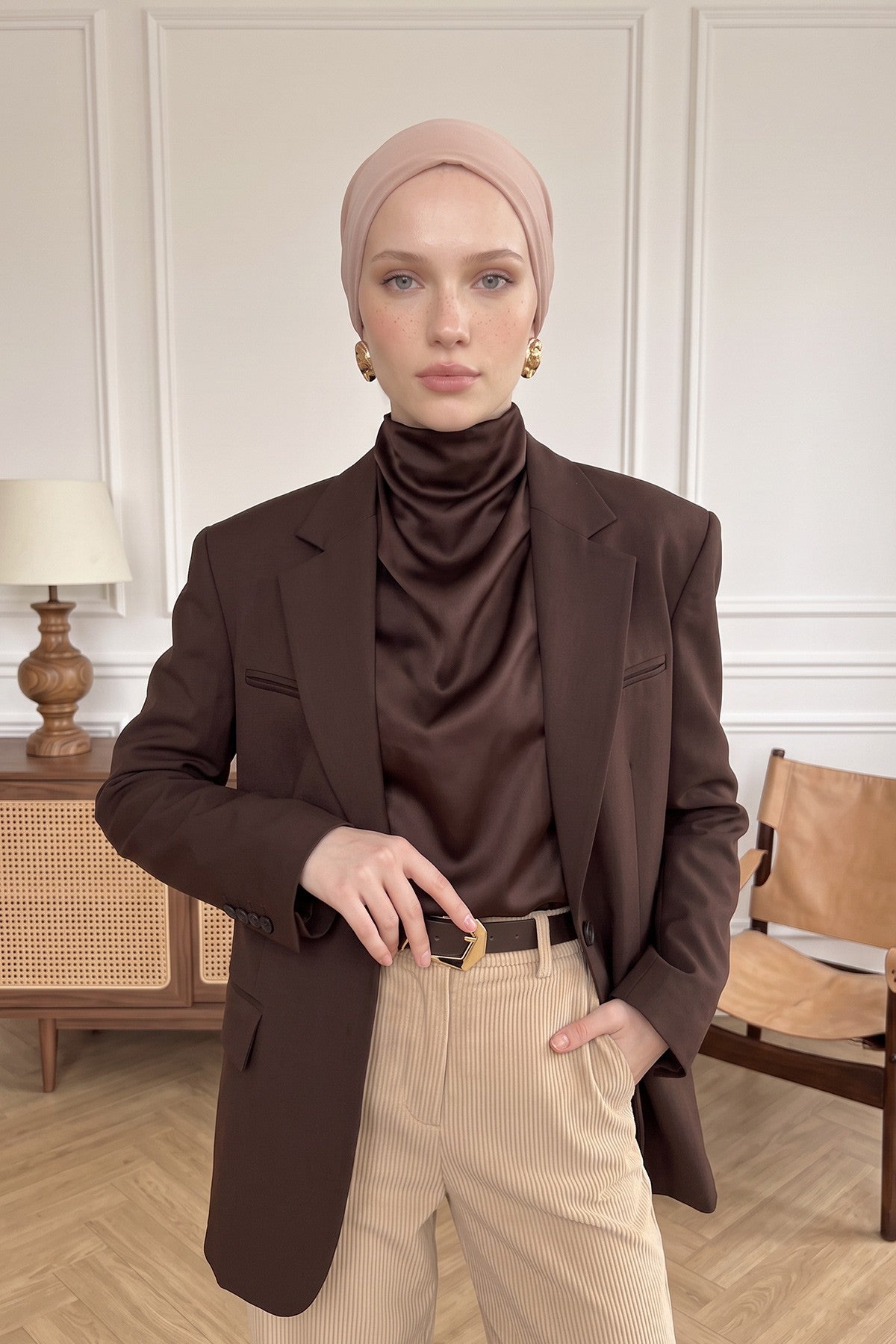 Women’s Chiffon Bonnet with Elegant Ruched Back Detail,B-102S Dark Mink