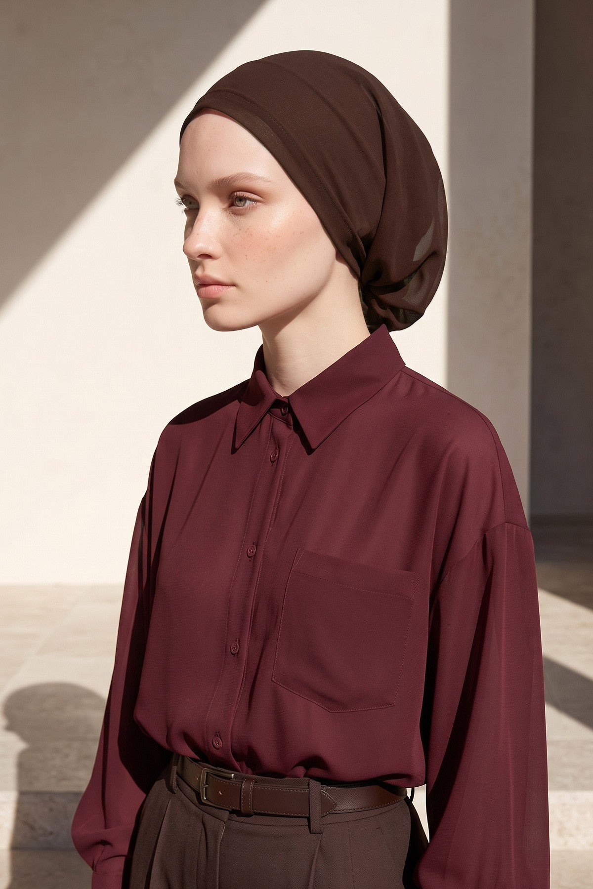 Women’s Chiffon Bonnet with Elegant Ruched Back Detail,B-102S Brown