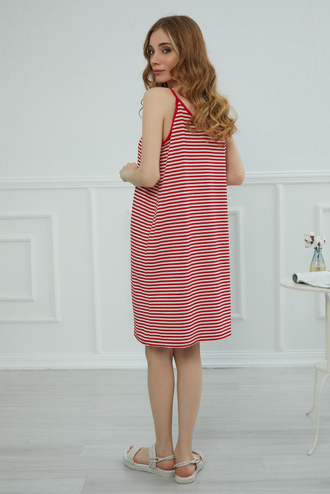 Women s Short Sleeve Casual Pullover Cotton Women s Summer Strappy Dress with Stripes Casual Short Dress,ELB-5C