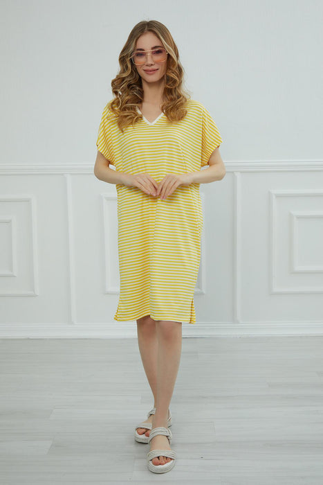 Women s Short Sleeve Side Split Casual Pullover Cotton Women s Summer Dress with Stripes Casual  Short Dress for Women Modern Fashion Cloth,ELB-4C