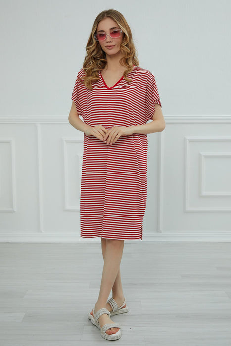 Women s Short Sleeve Side Split Casual Pullover Cotton Women s Summer Dress with Stripes Casual  Short Dress for Women Modern Fashion Cloth,ELB-4C