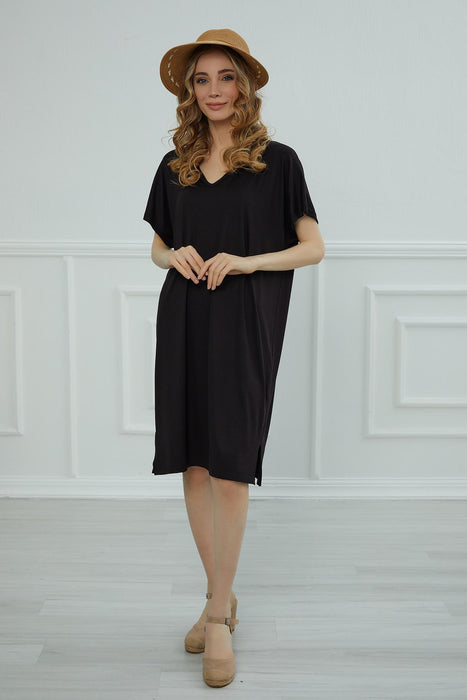 Frauen-Kurzarm-Seitenschlitz-beiläufiger Pullover-Baumwollfrauen-Sommer-einfaches Kleid-beiläufiges kurzes Kleid für Frauen-modernes Mode-Tuch, ELB-4
