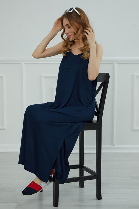 Women s Side Split Casual Pullover Cotton Women s Summer Strappy Maxi Dress Casual Loose Long Dress with Shoulder Straps for,ELB-6