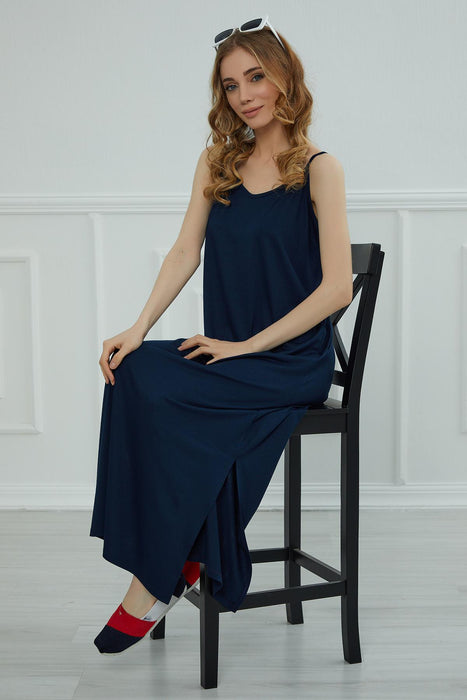 Frauen-Seitenschlitz-beiläufiger Pullover-Baumwollfrauen-Sommer-Riemchen-Maxikleid-beiläufiges lockeres langes Kleid mit Schultergurten für ELB-6