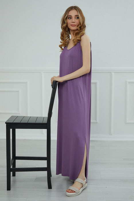 Frauen-Seitenschlitz-beiläufiger Pullover-Baumwollfrauen-Sommer-Riemchen-Maxikleid-beiläufiges lockeres langes Kleid mit Schultergurten für ELB-6