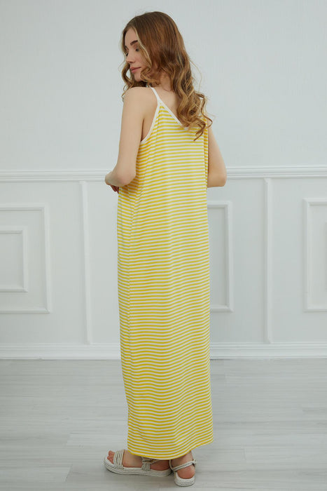 Women s Side Split Casual Pullover Cotton Women s Summer Strappy Maxi Dress with Stripes Casual Loose Long Dress,ELB-6C