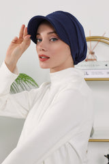 Women’s Turban Hat with Sun Visor, All Seasons Visor Turban Hat Headscarf for Women, Comfortable One Size Modest Head Cover,B-73O Navy Blue