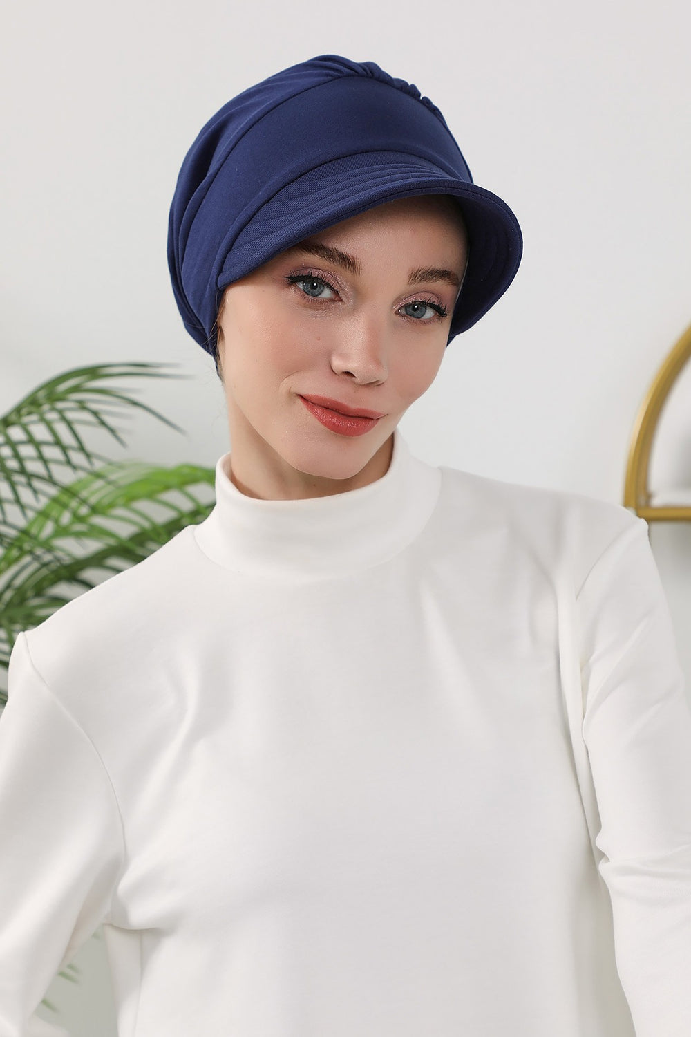 Women’s Turban Hat with Sun Visor, All Seasons Visor Turban Hat Headscarf for Women, Comfortable One Size Modest Head Cover,B-73O Navy Blue