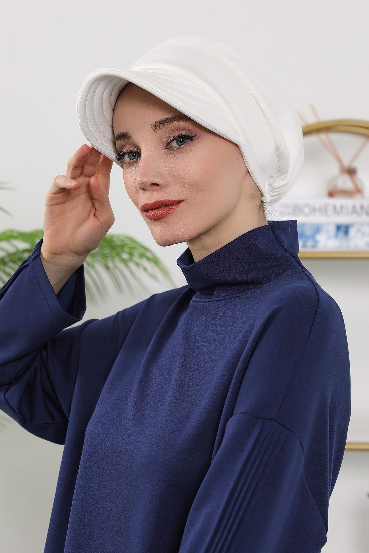 Women’s Turban Hat with Sun Visor, All Seasons Visor Turban Hat Headscarf for Women, Comfortable One Size Modest Head Cover,B-73O Ecru