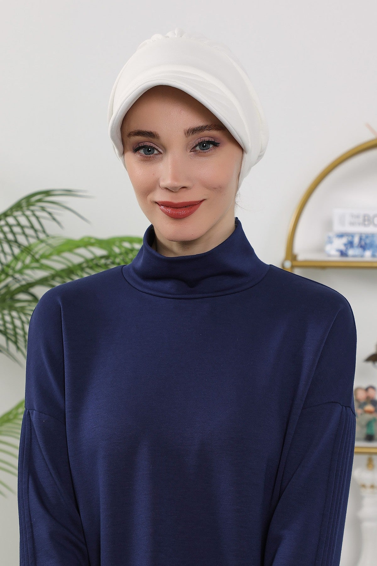 Women’s Turban Hat with Sun Visor, All Seasons Visor Turban Hat Headscarf for Women, Comfortable One Size Modest Head Cover,B-73O Ecru