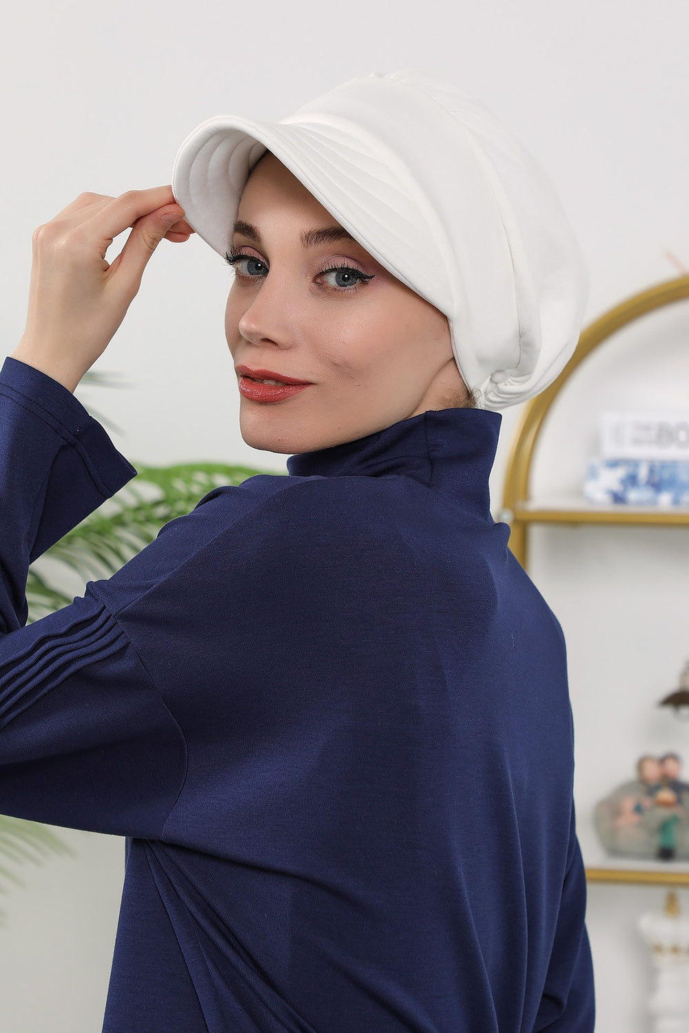 Women’s Turban Hat with Sun Visor, All Seasons Visor Turban Hat Headscarf for Women, Comfortable One Size Modest Head Cover,B-73O Ecru