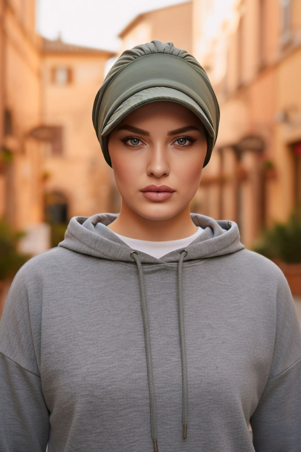 Women’s Turban Hat with Sun Visor, All Seasons Visor Turban Hat Headscarf for Women, Comfortable One Size Modest Head Cover,B-73O Army Green