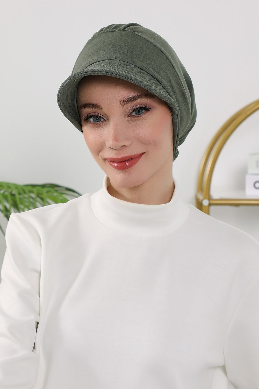 Women’s Turban Hat with Sun Visor, All Seasons Visor Turban Hat Headscarf for Women, Comfortable One Size Modest Head Cover,B-73O Army Green