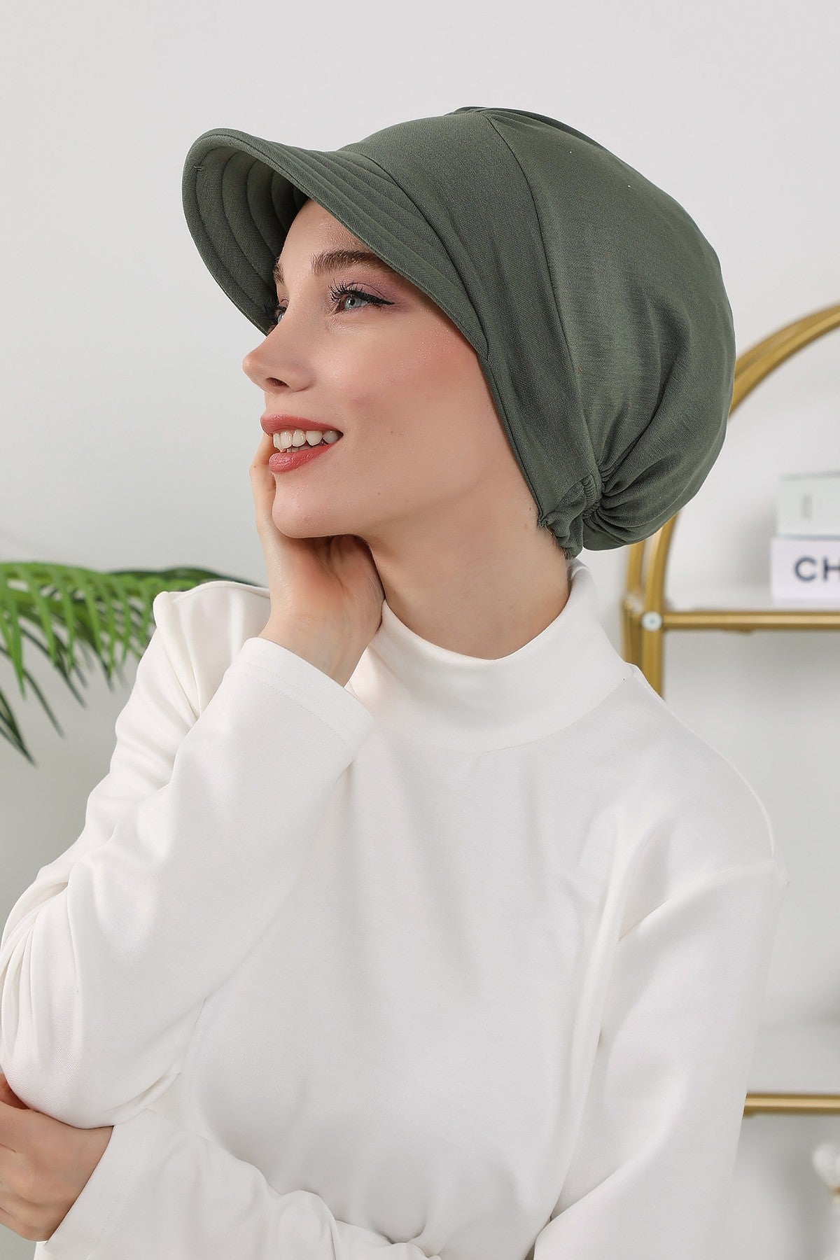 Women’s Turban Hat with Sun Visor, All Seasons Visor Turban Hat Headscarf for Women, Comfortable One Size Modest Head Cover,B-73O Army Green