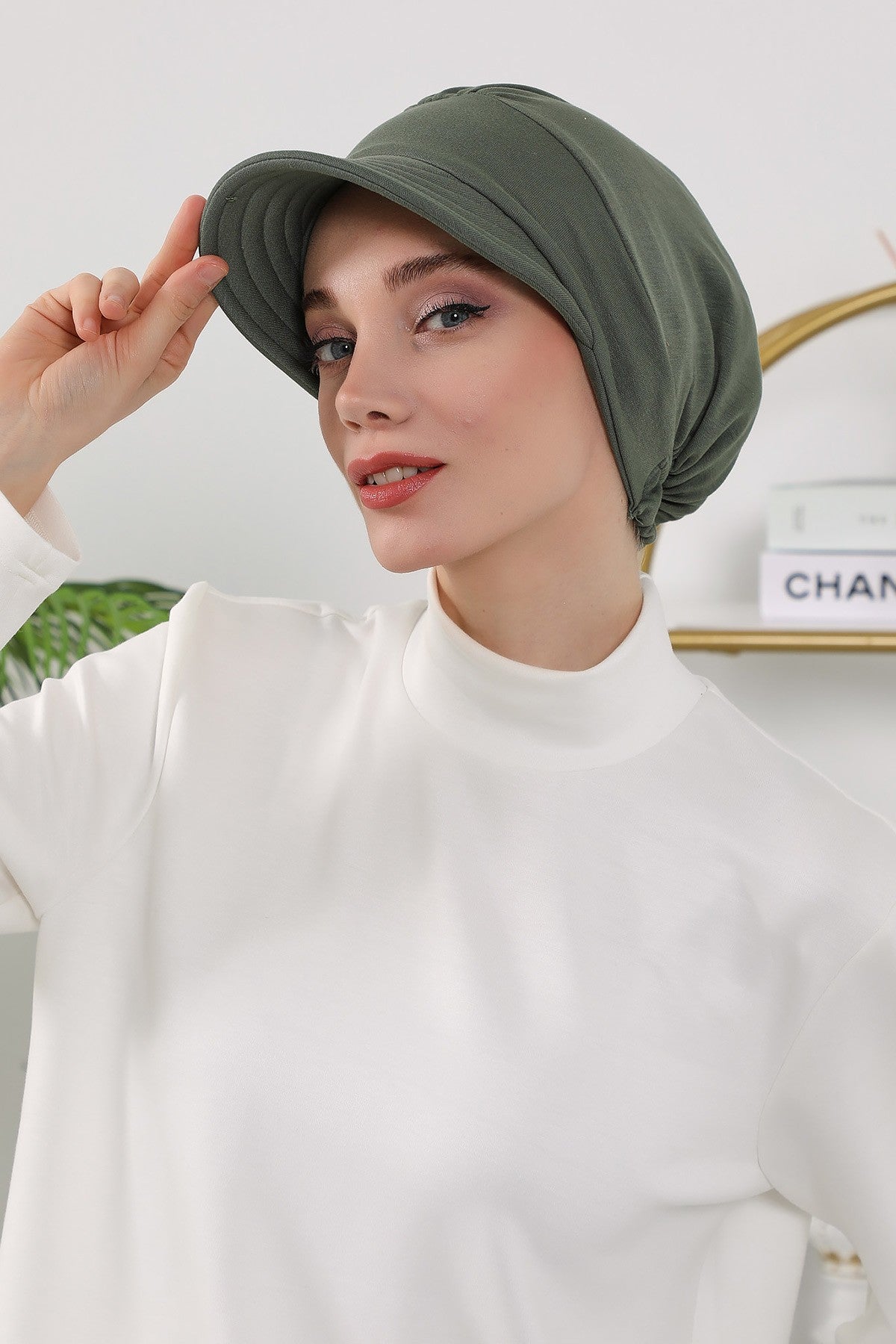 Women’s Turban Hat with Sun Visor, All Seasons Visor Turban Hat Headscarf for Women, Comfortable One Size Modest Head Cover,B-73O Army Green