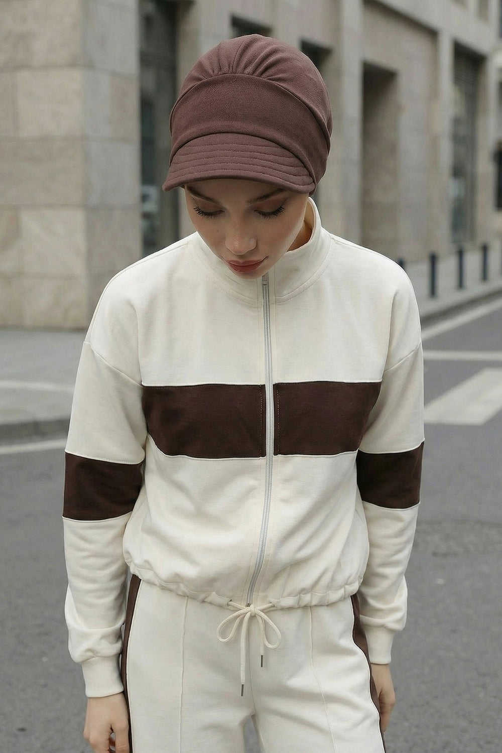 Women’s Turban Hat with Sun Visor, All Seasons Visor Turban Hat Headscarf for Women, Comfortable One Size Modest Head Cover,B-73O Brown