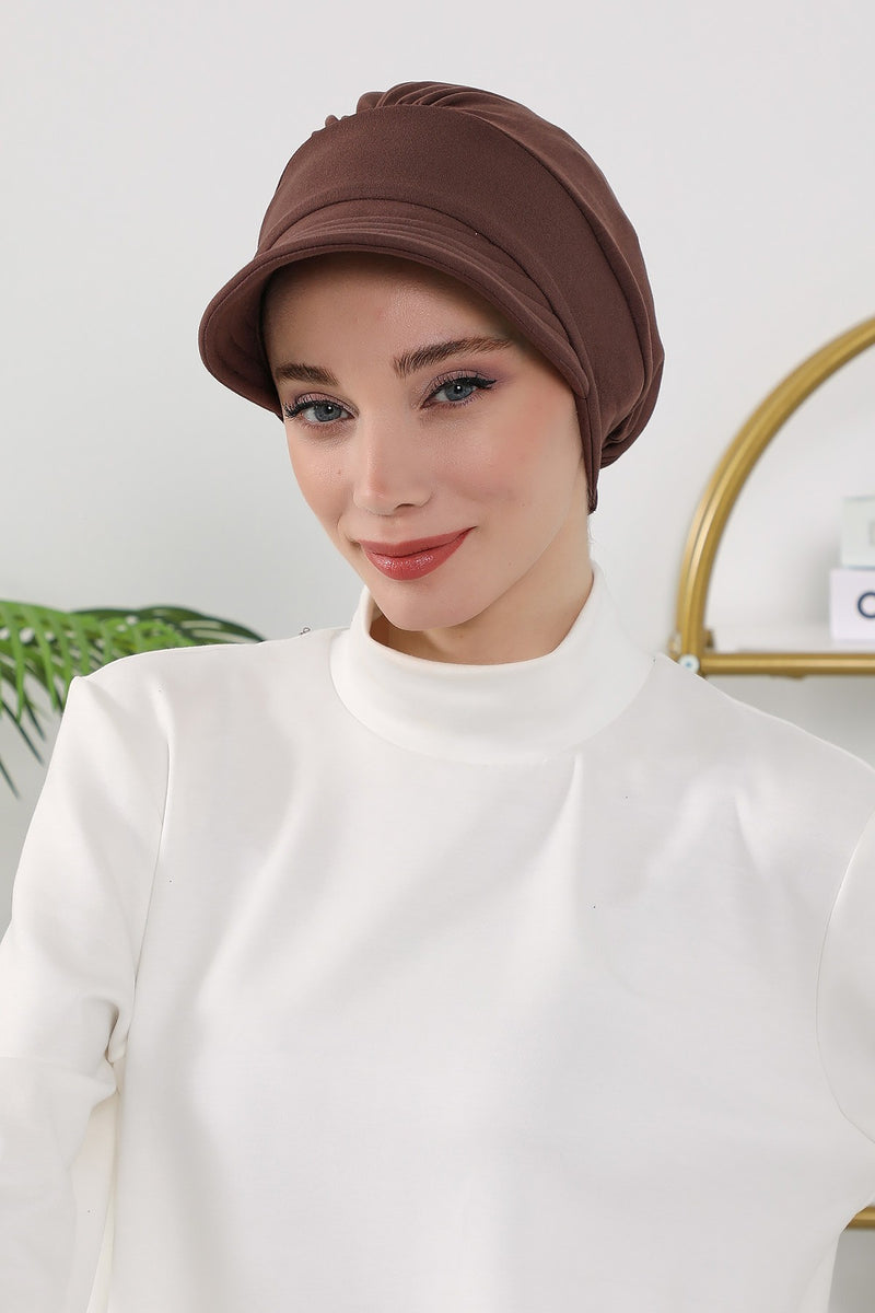 Women’s Turban Hat with Sun Visor, All Seasons Visor Turban Hat Headscarf for Women, Comfortable One Size Modest Head Cover,B-73O