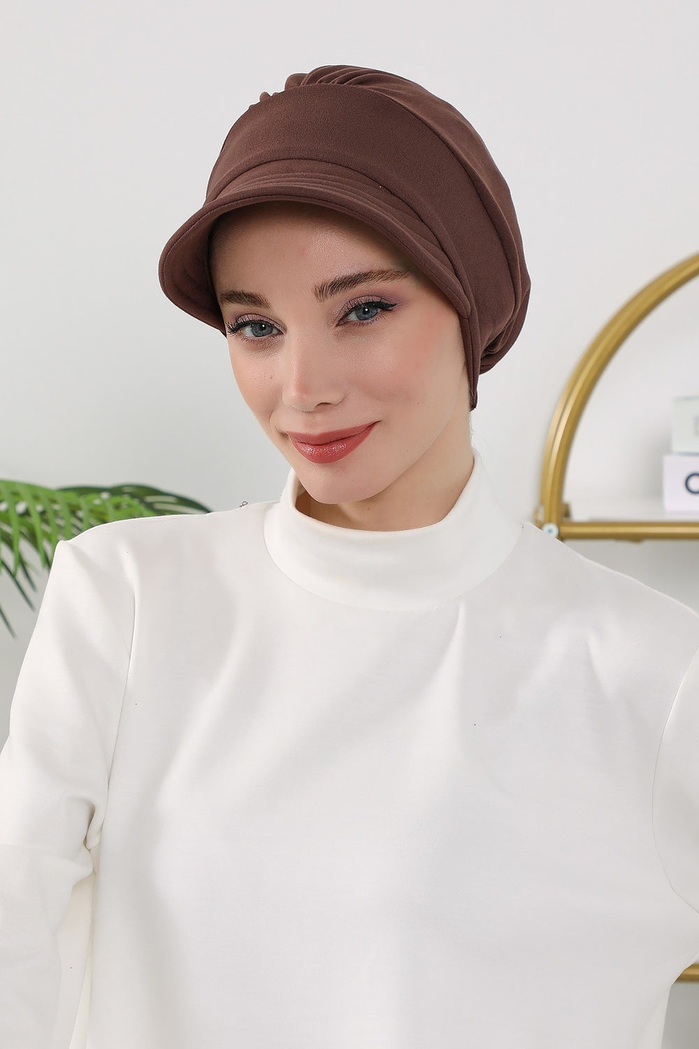 Women’s Turban Hat with Sun Visor, All Seasons Visor Turban Hat Headscarf for Women, Comfortable One Size Modest Head Cover,B-73O Brown