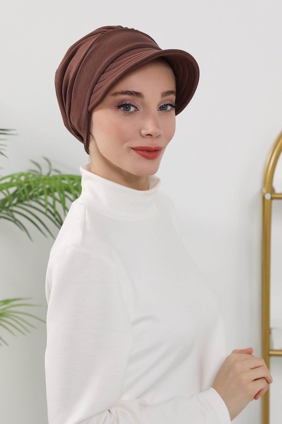 Women’s Turban Hat with Sun Visor, All Seasons Visor Turban Hat Headscarf for Women, Comfortable One Size Modest Head Cover,B-73O Brown