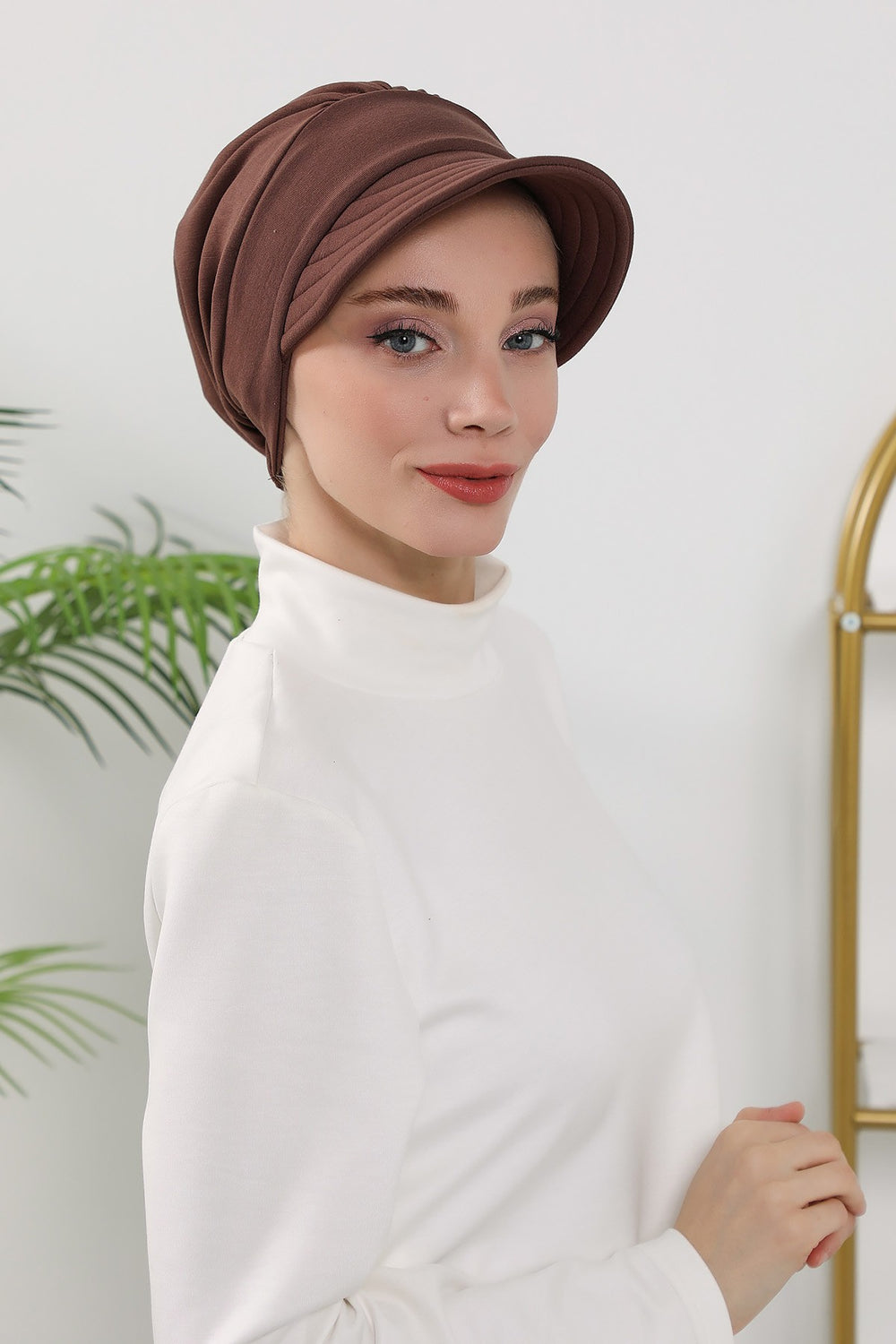 Women’s Turban Hat with Sun Visor, All Seasons Visor Turban Hat Headscarf for Women, Comfortable One Size Modest Head Cover,B-73O Brown