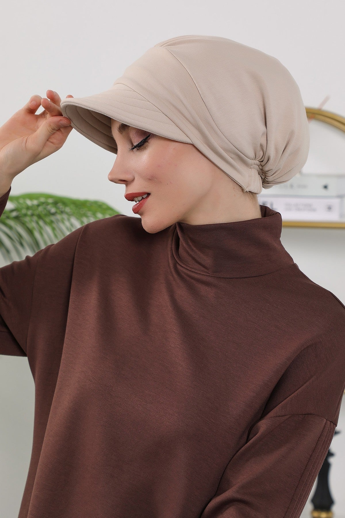 Women’s Turban Hat with Sun Visor, All Seasons Visor Turban Hat Headscarf for Women, Comfortable One Size Modest Head Cover,B-73O Beige