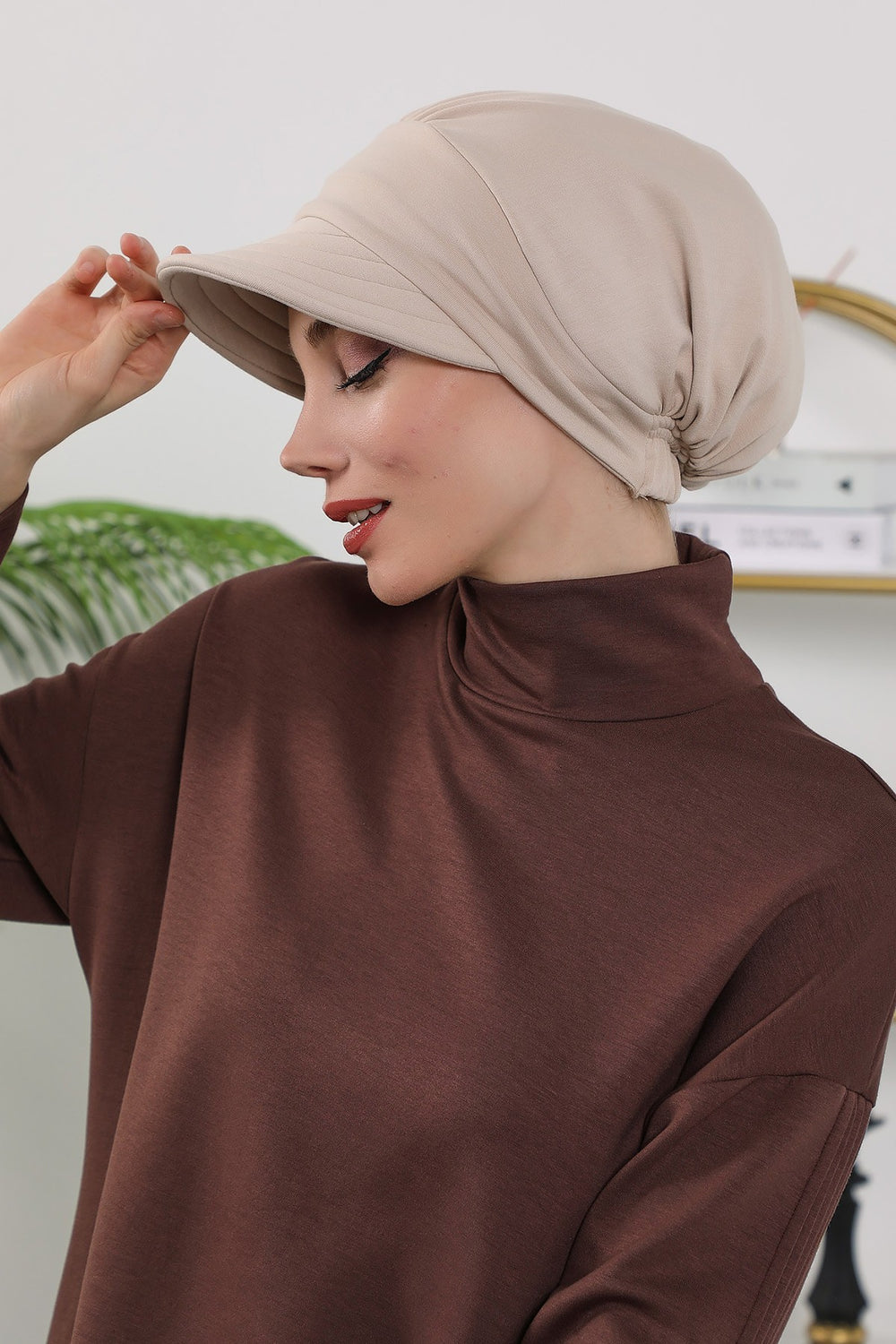 Women’s Turban Hat with Sun Visor, All Seasons Visor Turban Hat Headscarf for Women, Comfortable One Size Modest Head Cover,B-73O Beige