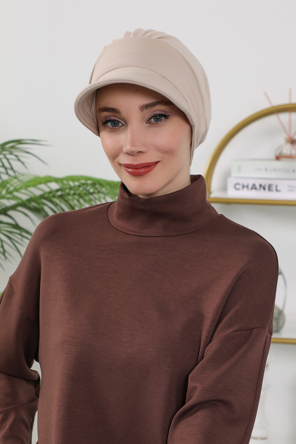 Women’s Turban Hat with Sun Visor, All Seasons Visor Turban Hat Headscarf for Women, Comfortable One Size Modest Head Cover,B-73O Beige