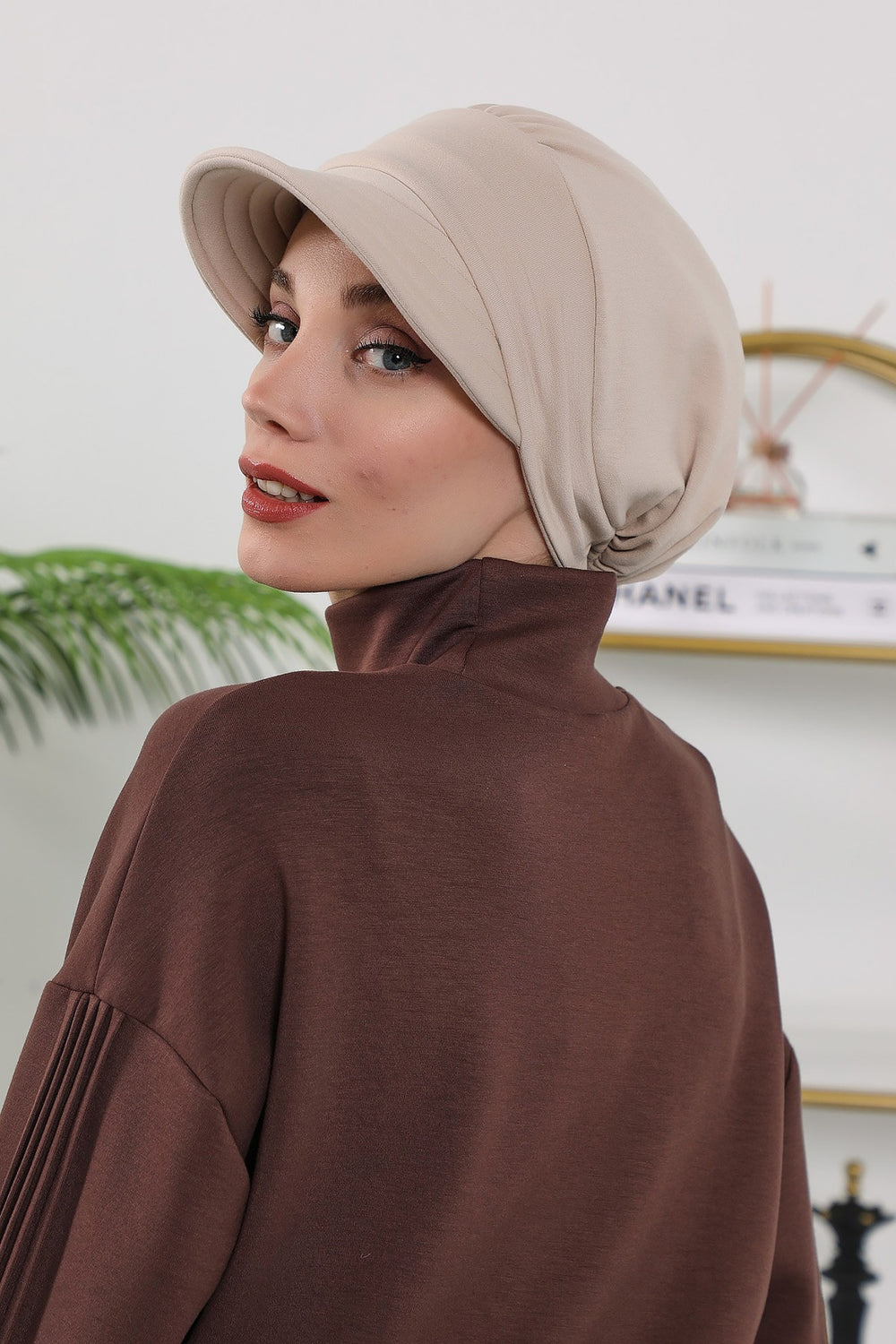 Women’s Turban Hat with Sun Visor, All Seasons Visor Turban Hat Headscarf for Women, Comfortable One Size Modest Head Cover,B-73O Beige