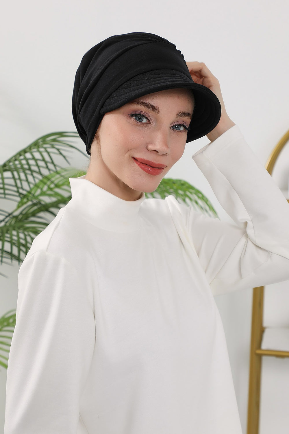 Women’s Turban Hat with Sun Visor, All Seasons Visor Turban Hat Headscarf for Women, Comfortable One Size Modest Head Cover,B-73O Black