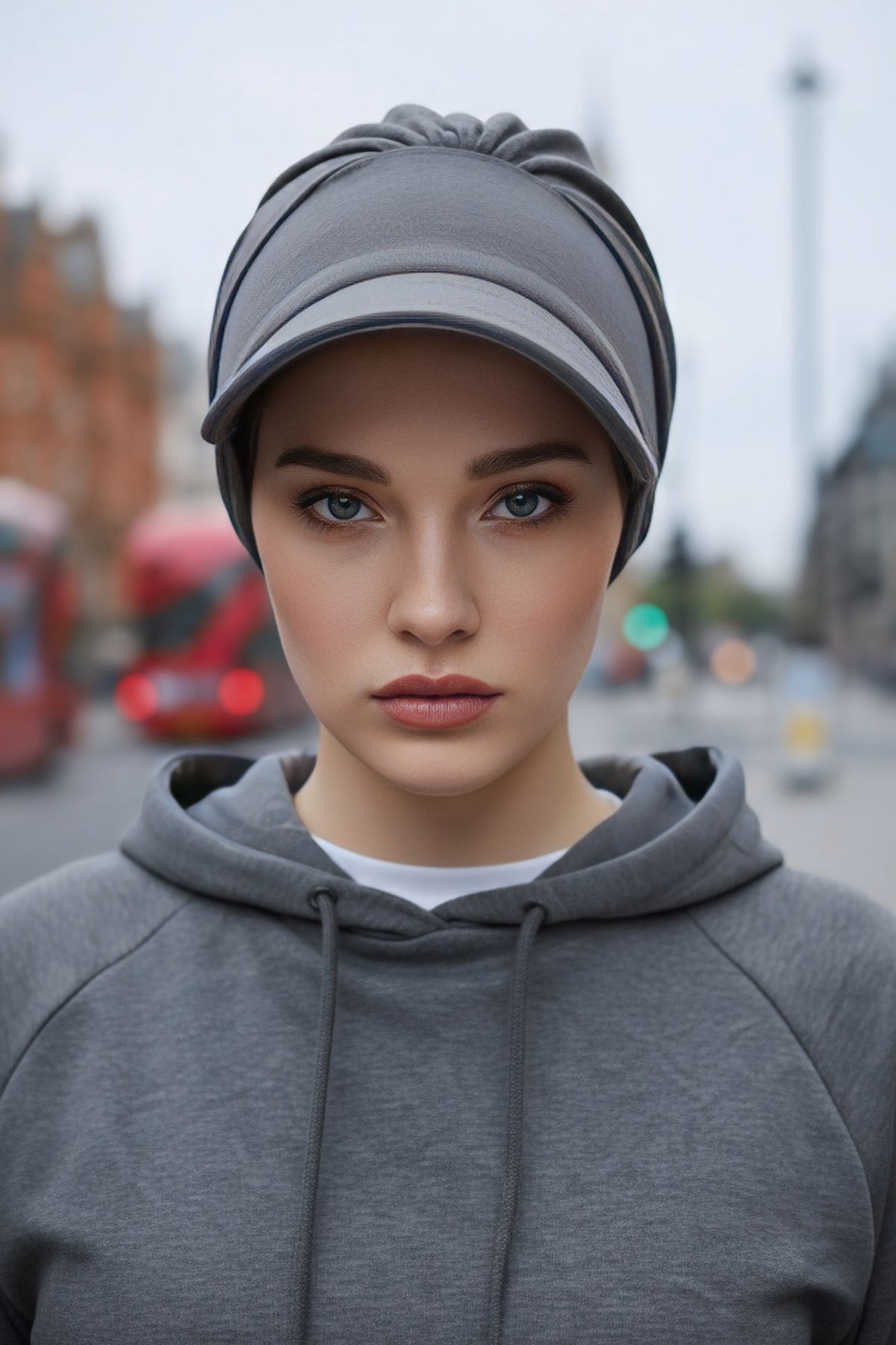 Women’s Turban Hat with Sun Visor, All Seasons Visor Turban Hat Headscarf for Women, Comfortable One Size Modest Head Cover,B-73O Anthracite