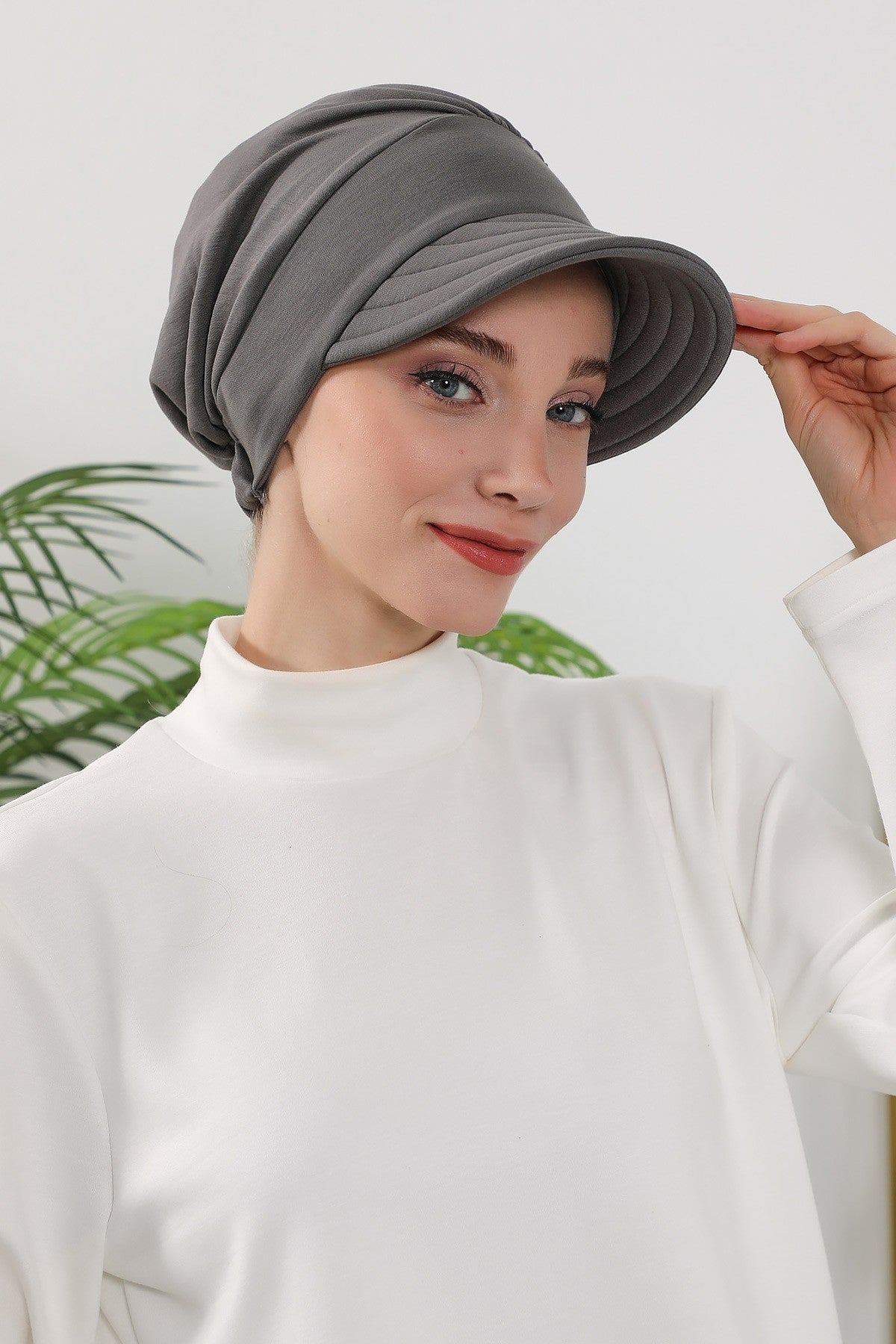 Women’s Turban Hat with Sun Visor, All Seasons Visor Turban Hat Headscarf for Women, Comfortable One Size Modest Head Cover,B-73O Anthracite