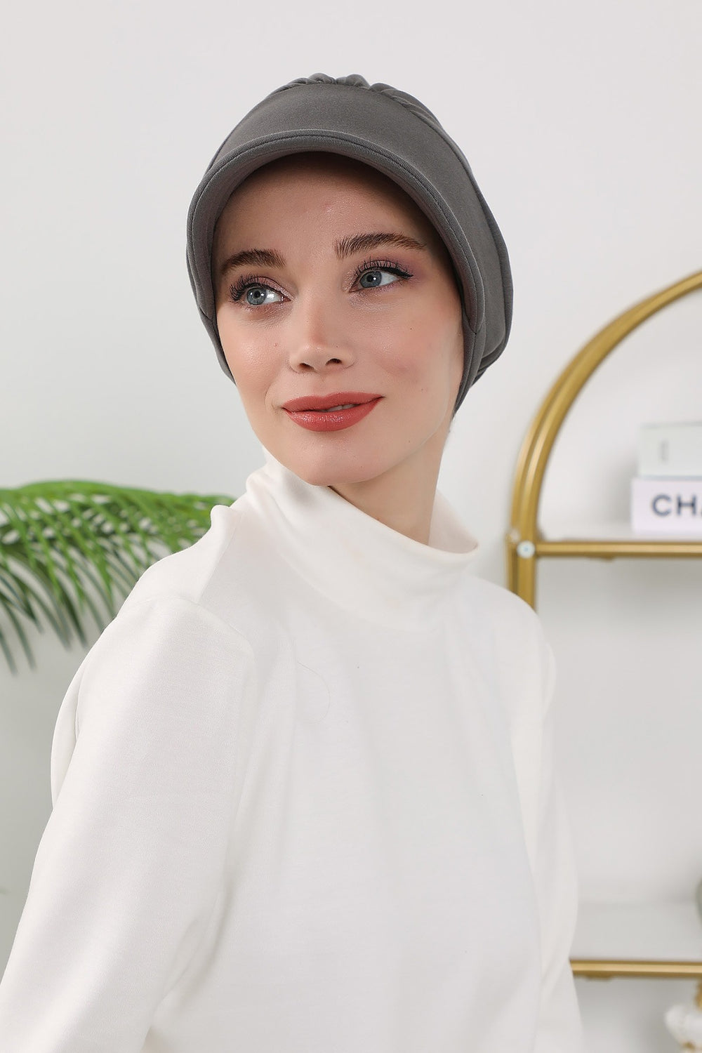 Women’s Turban Hat with Sun Visor, All Seasons Visor Turban Hat Headscarf for Women, Comfortable One Size Modest Head Cover,B-73O Anthracite