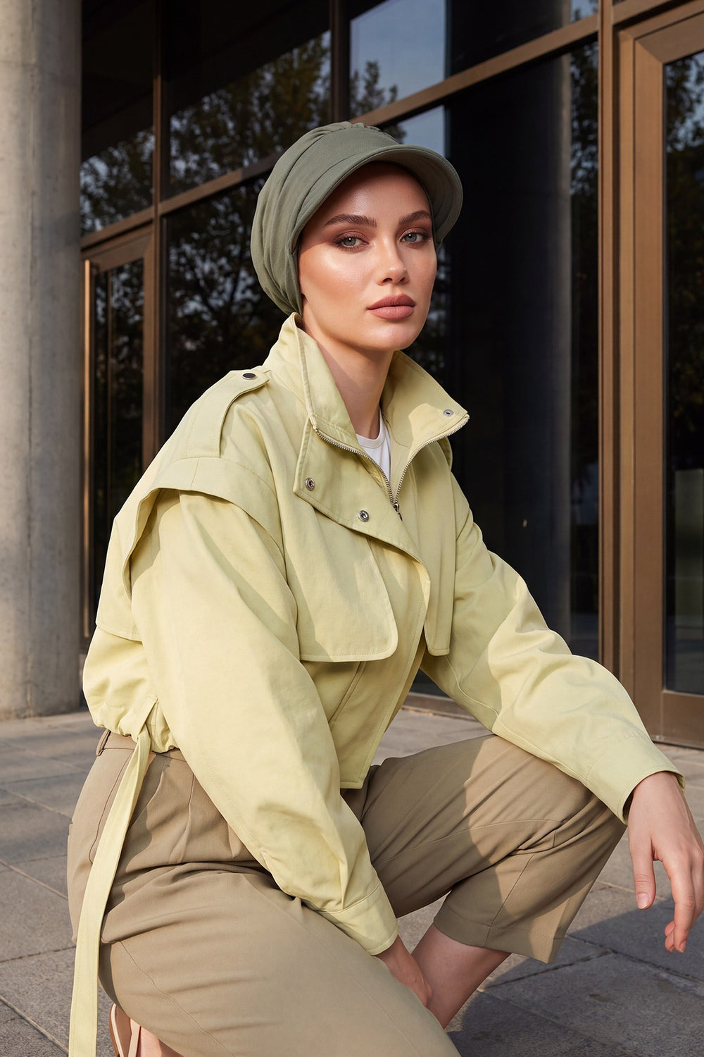 Women’s Turban Hat with Sun Visor, All Seasons Visor Turban Hat Headscarf for Women, Comfortable One Size Modest Head Cover,B-73O Army Green