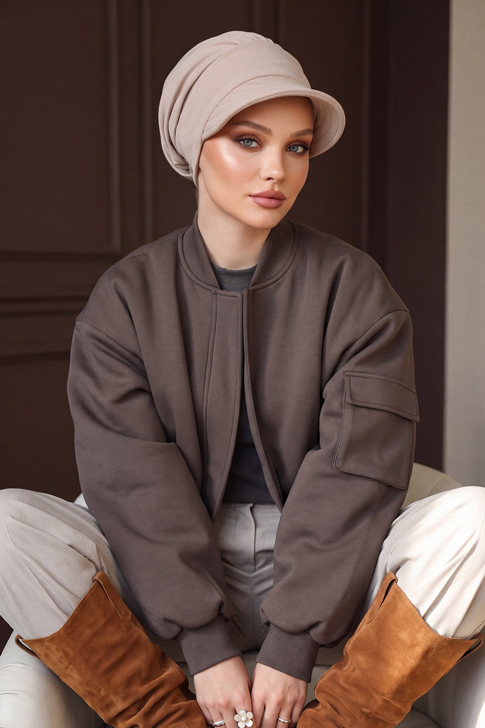 Women’s Turban Hat with Sun Visor, All Seasons Visor Turban Hat Headscarf for Women, Comfortable One Size Modest Head Cover,B-73O Beige