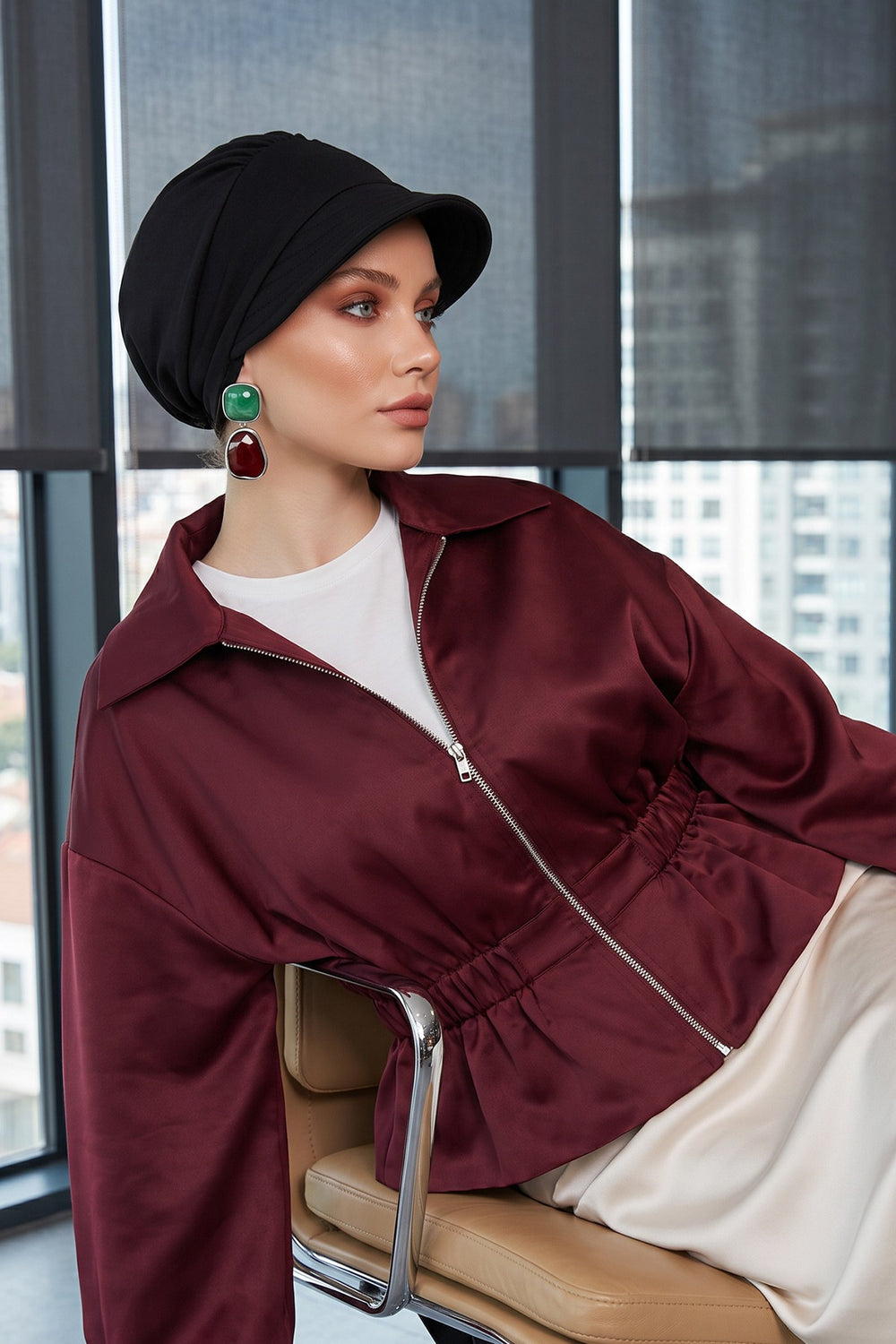 Women’s Turban Hat with Sun Visor, All Seasons Visor Turban Hat Headscarf for Women, Comfortable One Size Modest Head Cover,B-73O Black